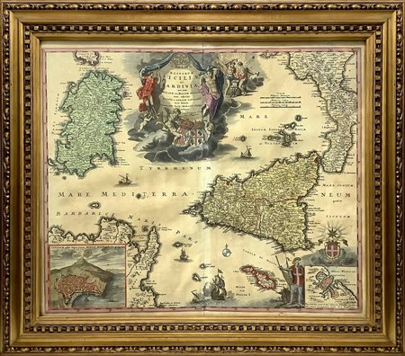Carta geografica "Regorum Siciliae et Sardiniae nec non melitae seu Maltae insulae cum adiectis Italiae et Africae litoribus", XVII  secolo