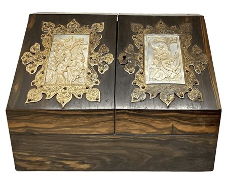 Cassetta porta documenti a due ante in legno di ebano violetto 