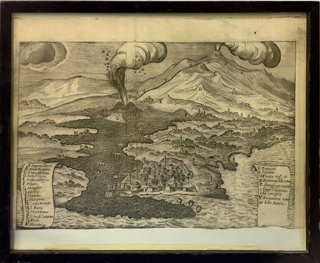 Copia dell'Etna con Catania e legenda dei paesi etnei, XX°  secolo