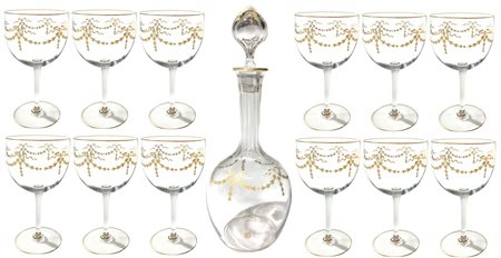 Baccarat,France- Servizio di bicchieri da vino in cristallo e bicchieri con merletto in colore oro