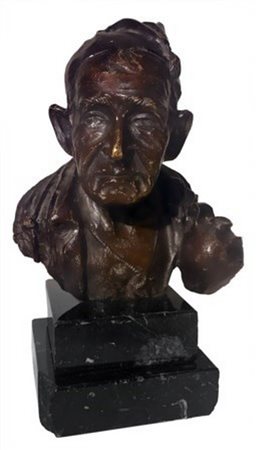 Bronzo a patina bruna raffigurante un vecchio con Otre, XX  secolo