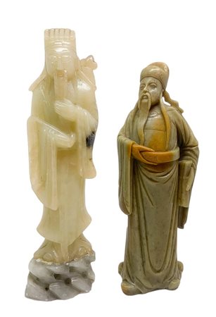 Coppia di statue di saggi, in geolite