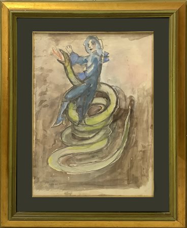 Mino Maccari (Siena 1898-Roma 1989)  - Mozart , composizione con figura e animale