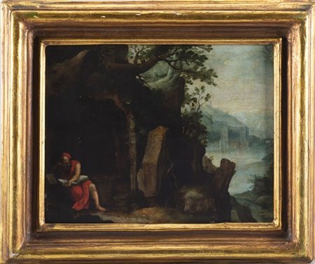 Scuola del nord Europa 

Paesaggio con San Girolamo
Olio su rame, cm 26x33
In c