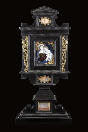 Jacques Laudun II (1663-1729) "Madonna con Bambino" placca in smalti montata su
