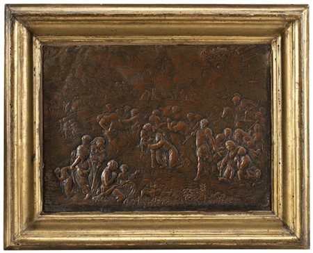 Jean Robert Gambier "Caduta di Cristo sulla via del calvario" rilievo in rame (