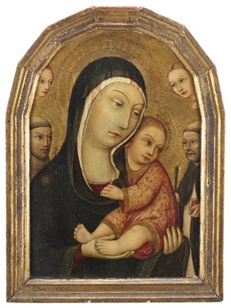 Sano di Pietro Madonna con Bambino, santi e angeli
Tempera e oro su tavola, cm 5
