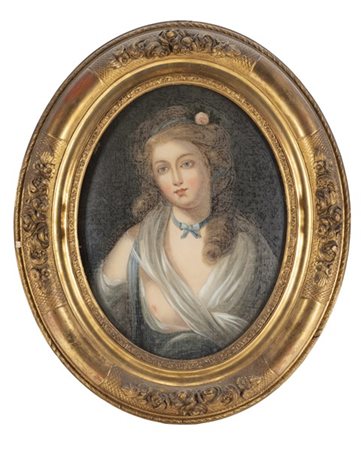 Scuola francese del secolo XIX "Figure femminili" coppia di verre-peint (cm 24x