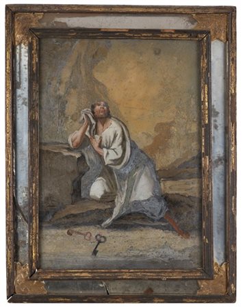 Scuola del secolo XVIII "San Pietro" e "La Maddalena" coppia di verre-peint (cm