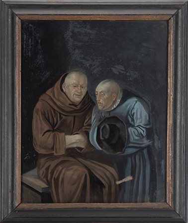 Scuola del secolo XVIII "Scene di genere" coppia di verre-peint (cm 25,5x20) In