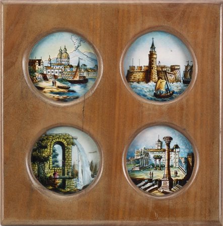 Scuola della fine del secolo XIX. Gruppo di quattro verre-peint di forma circol