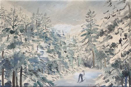 LILLONI UMBERTO (1898 - 1980) - Sciatore tra gli alberi.