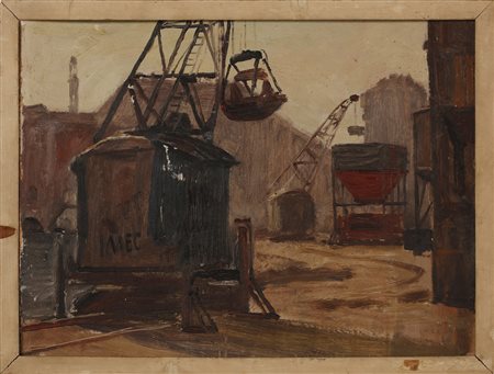 LAZZARO WALTER (1914 - 1989) - Gru (controluce)- Il Naviglio.