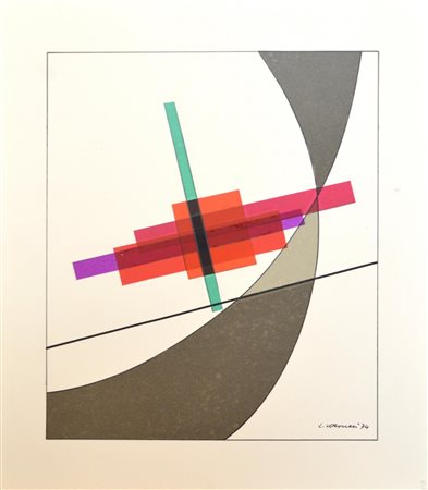 Luigi Veronesi COMPOSIZIONE tempera, china e collage su carta, cm 26x23 firma...