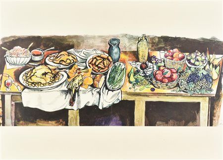 Renato Guttuso TAVOLA IMBANDITA litografia su carta, cm 50x70, es. 17/300...