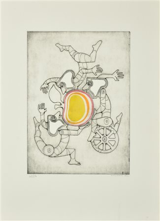 Mario Molinari COMPOSIZIONE incisione su carta colorata a mano, battuta cm...