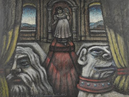 Enrico Allimandi LA REALTA' E IL MISTERO pastelli su carta, 63x49 cm firma e...