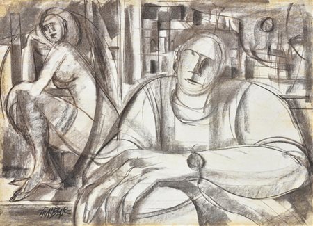 GIANBAR (Gianni Baretta) COMPOSIZIONE carboncino su carta applicata su...