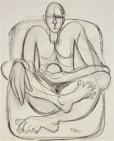 GIANBAR (Gianni Baretta) FIGURA ACCOVACCIATA carboncino su cartoncino, cm...