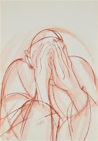 GIANBAR (Gianni Baretta) LE MANI SUL VISO tecnica mista su carta, cm 50x35...