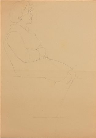 Raffaele Ponte Corvo RITRATTO FEMMINILE matita su carta, cm 70x50 retro:...