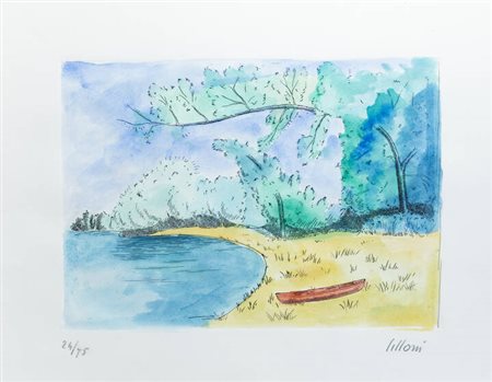 UMBERTO LILLONI<BR>Milano 1898 - 1980<BR>"Barca in riva"