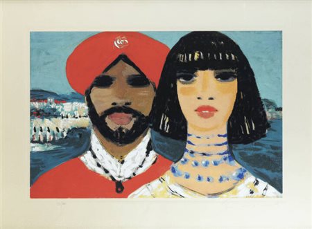 SALVATORE FIUME<BR>Comiso (RG) 1915 - 1997 Milano<BR>"Sposi orientali"
