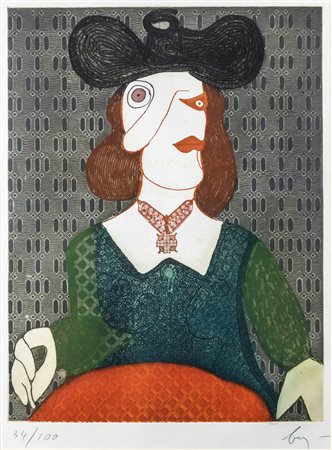 ENRICO BAJ<BR>Milano 1924 - 2003 Vergiate (VA)<BR>"Femme au chapeau" 1985