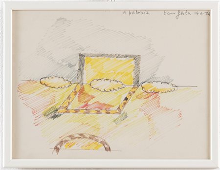 Tano Festa (Roma 1938 - 1988), “Senza titolo”, 1974.Disegno a colori su carta, firmato e datato