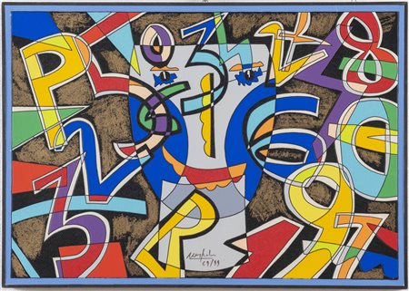 Ugo Nespolo (Mosso 1941), “Senza titolo”.Serigrafia a colori su cartoncino, firma e numero di