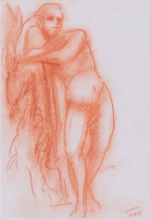 Aligi Sassu (Milano 1912 - Pollença 2000), “Nudo di donna”, 1971.Sanguigna su carta, firmato e