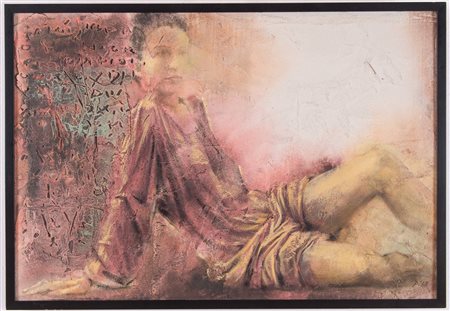 Pier Toffoletti (Udine 1957), “Donna”.Affresco su tavola, firmato in basso a destra Pier, reca