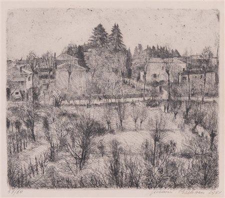 Giovanni Barbisan (Treviso 1914 - Orbetello 1988), “Orti a Treviso”, 1951.Acquaforte su carta,