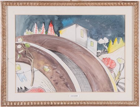 Luca Alinari (Firenze 1943 - 2019), “Paesaggio”.Tecnica mista su cartone, firmata in basso a