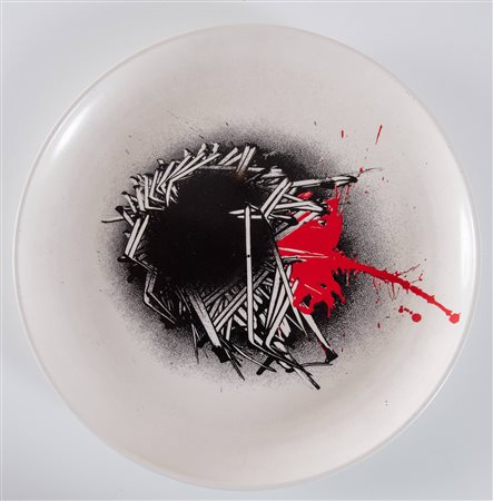 Emilio Scanavino (Genova 1922 - Milano 1986), Piatto in ceramica.Al retro reca firma e esemplare