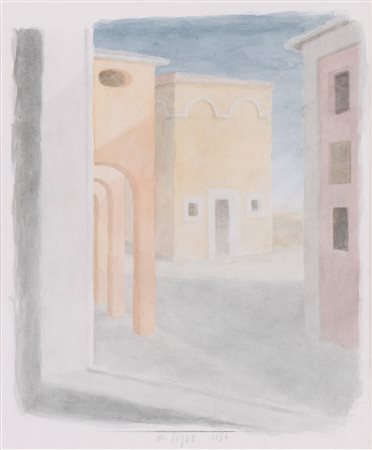Maurizio Ligas (Treviso 1951 - Siena 2005), “Scorcio cittadino”, 1986.Acquerello su carta,