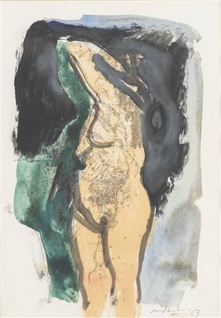 Carlo Mattioli (Modena 1911 - Parma 1994), “Nudo femminile”, 1963.Tecnica mista su carta,