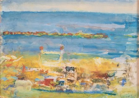 Carlo Corsi (Nizza 1879 - Bologna 1966), “Paesaggio di Viserba”, 1958.Acquerello su carta