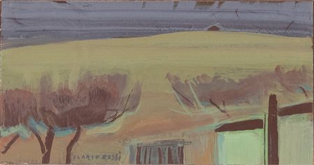 Ilario Rossi (Bologna 1911 - 1994), “Paesaggio”.Olio su faesite, firmato in basso al centro