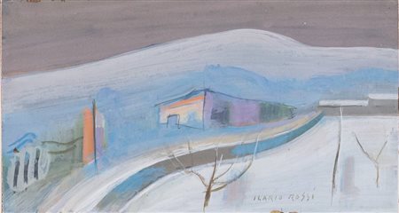 Ilario Rossi (Bologna 1911 - 1994), “Paesaggio con casolare”.Olio su faesite firmato in basso