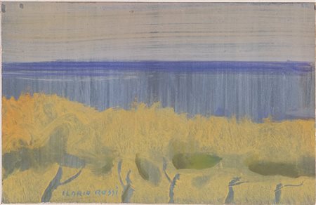 Ilario Rossi (Bologna 1911 - 1994), “Paesaggio marino”, 1952.Olio su faesite, firmato in basso