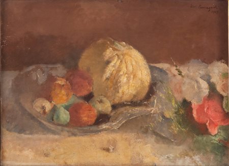 Giovanni Romagnoli (Faenza 1893 - Bologna 1976), “Melone nel vassoio”, 1929.Olio su tela,
