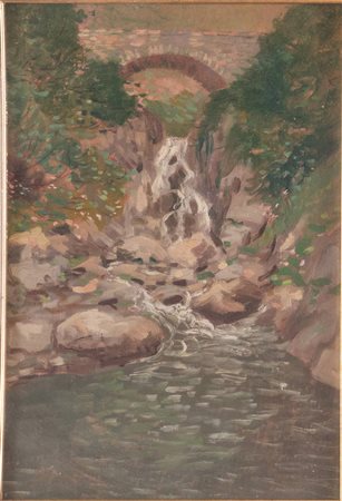 Giovanni Secchi (Bologna 1876 - Darfo 1950), “Cascatelle nel Rio Bagnadori”, 1911.Olio su