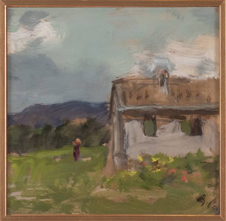 Guglielmo Pizzirani (Bologna 1886 - 1971), “Paesaggio”.Olio su tavola, siglato in basso a