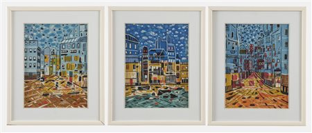 Giorgio Azzaroni (Bologna 1939 - 2009), “Senza titolo”.Trittico di dipinti a tempera su