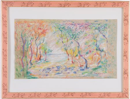 Francesco De Rocchi (Saronno 1902 - Milano 1978), “Paesaggio con alberi”, 1952.Disegno a