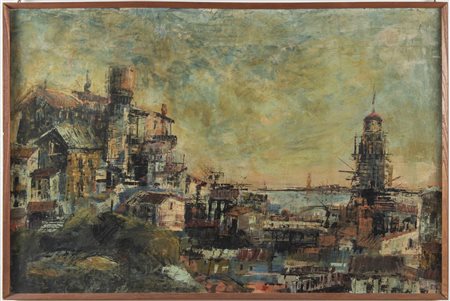 Vito Ferrari (Rovigo 1928), “Paesaggio”.Olio su tavola, H cm 82x122