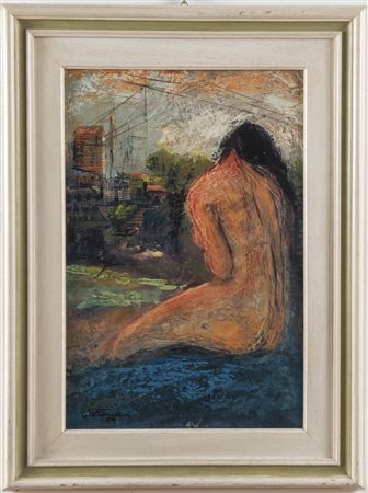 Vito Ferrari (Rovigo 1928), “Natura aggredita”, 1979.Olio su faesite, firmato e datato in basso