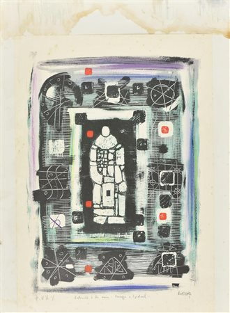 Mario Bornia LYOTARD litografia su carta ritoccata a mano, cm 70x50; es. 1/1...