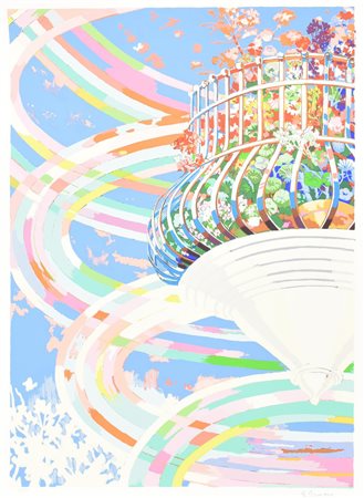 Giuseppe Grosso BALCONE FIORITO serigrafia su carta, cm 70x50; es. 16/150 firma